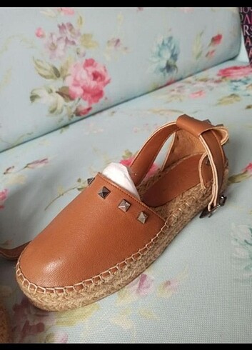 Espadril sandalet deri hasır