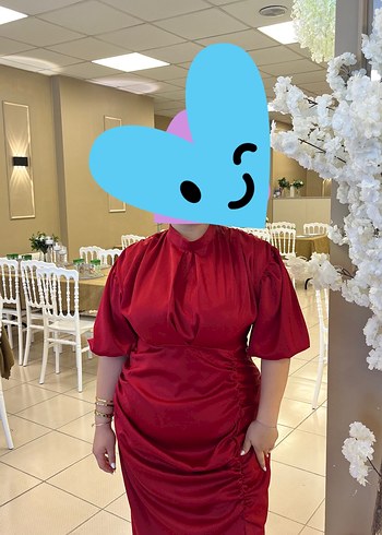 Bordo Drapeli Uzun Saten Elbise - Görsel 3