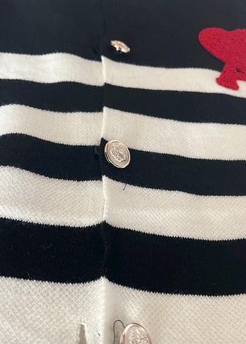 Düğmeli Siyah Çizgili Kadın Hırka - Görsel 4