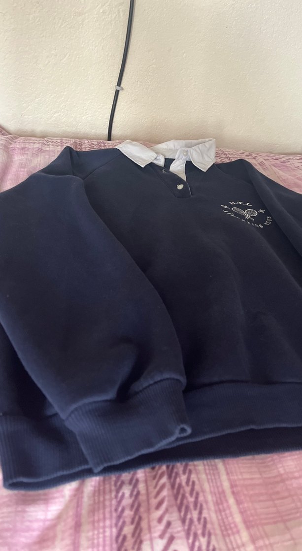 Düğmeli Yakalı Lacivert Kadın Sweatshirt - Görsel 4