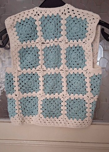 Çocuk Turkuaz Örgü  Yelek - Görsel 4