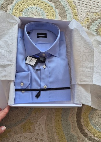 network slim fit mavi gömlek