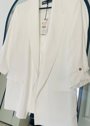 Zara Beyaz Kadın Kısa Kollu Blazer Ceket