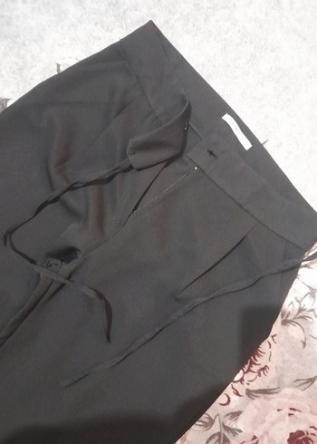 42 Beden siyah Renk Kadın Siyah Kuşaklı Midi Kumaş Pantolon