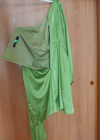 Yeşil Tek Kollu Drapeli Mini Abiye Elbise - Görsel 7