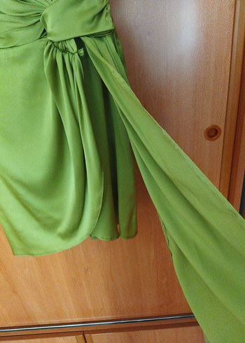 Yeşil Tek Kollu Drapeli Mini Abiye Elbise - Görsel 6