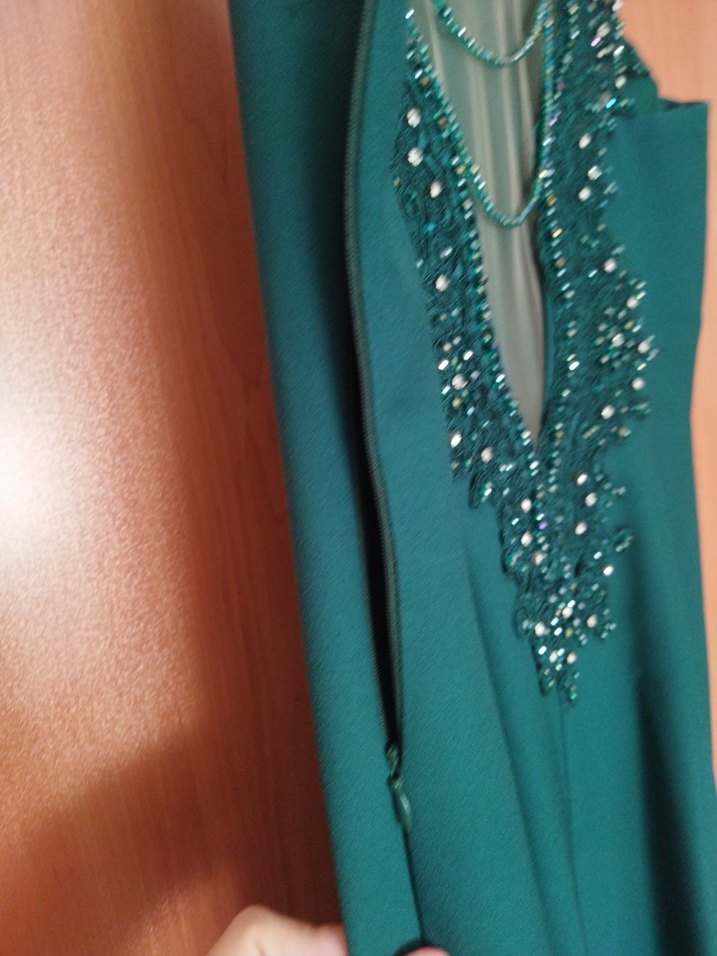 Yeşil Drapeli Uzun Abiye Elbise - Görsel 3