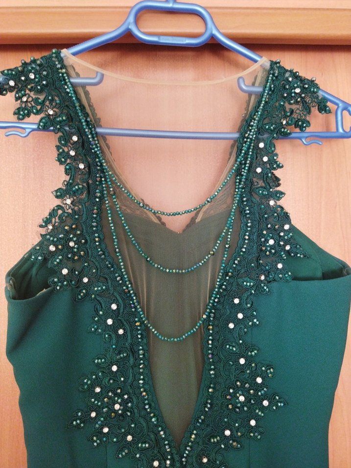 Yeşil Drapeli Uzun Abiye Elbise - Görsel 2