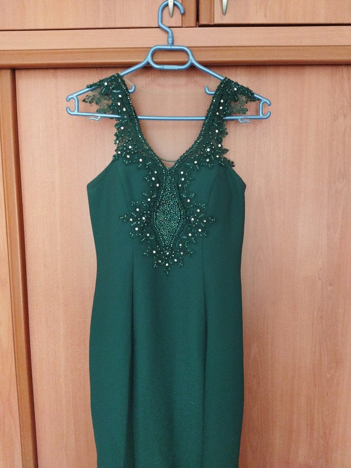 Yeşil Drapeli Uzun Abiye Elbise - Görsel 4