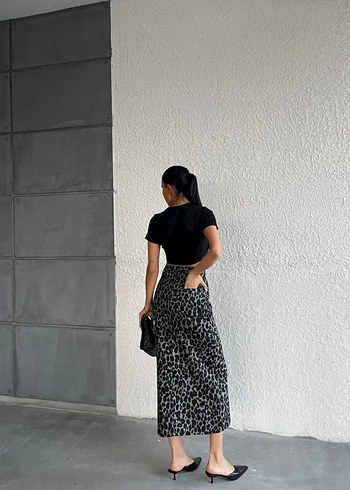 38 Beden Leopar Desenli gri Uzun Kadın Etek