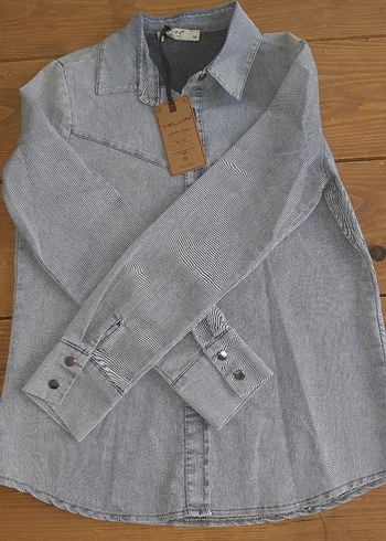 Gri Denim görünümlü erkek Gömlek