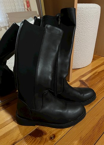 37 Beden Siyah Deri Diz Boyu Stiletto Topuklu Bot