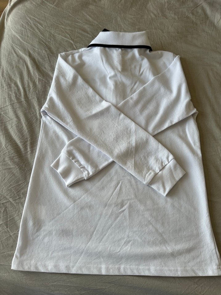 Tema koleji forma . Beyaz Uzun Kollu Polo Tişört - Görsel 2