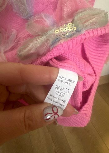 Pembe Çiçekli Kısa Kollu Örgü Kazak - Görsel 3