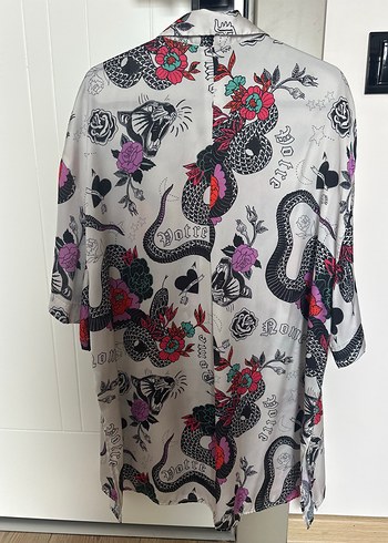 Bershka Yılan Desenli Gri Midi Kadın Gömlek