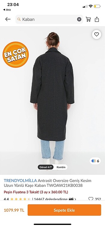 36 Beden gri Renk Trendyolmilla Kaban