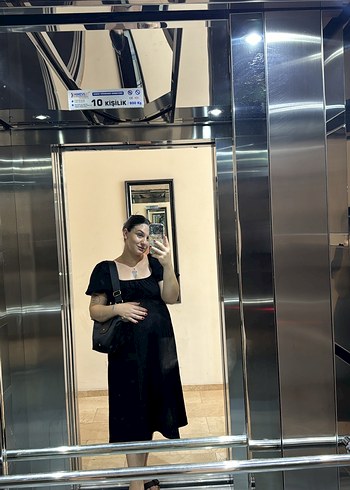 l Beden siyah Renk Ruffles Detaylı Siyah Hamile Bluzu