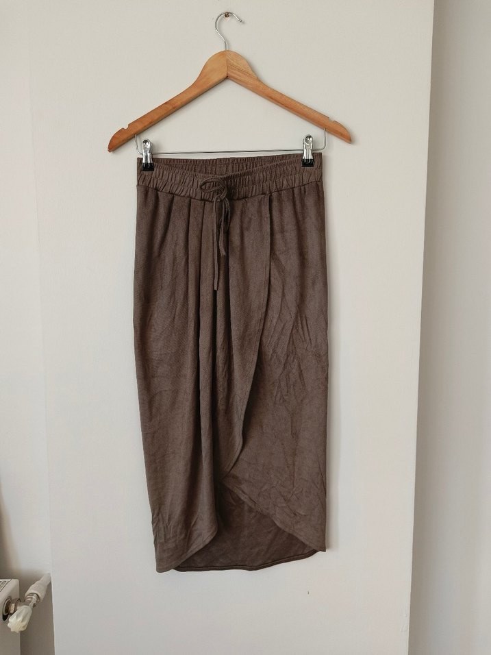 Bej Midi Keten Salaş Etek - Görsel 3