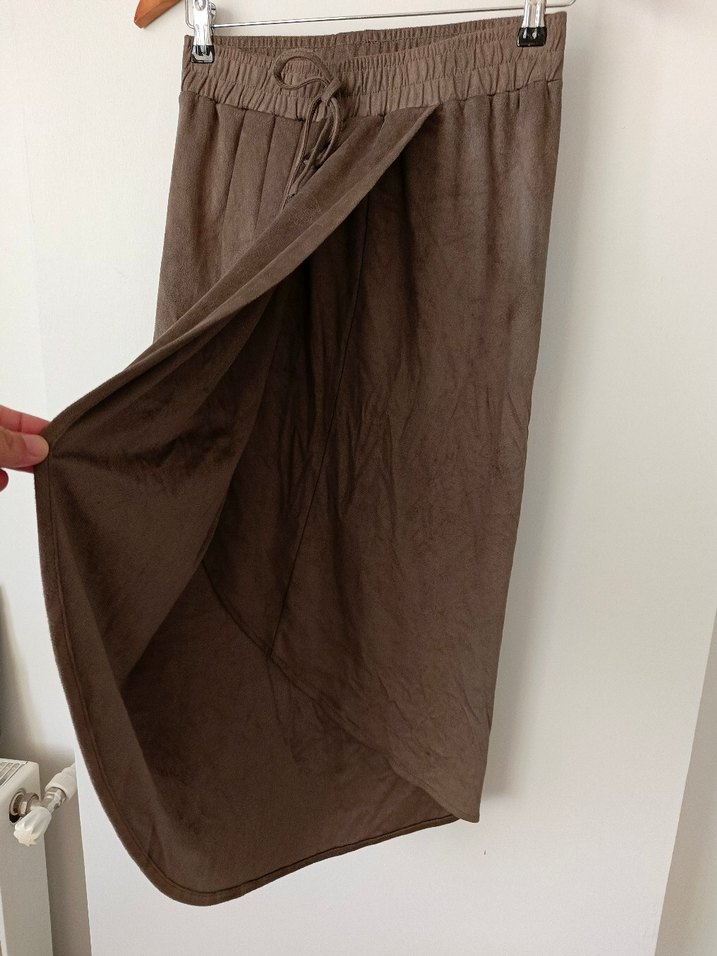 Bej Midi Keten Salaş Etek - Görsel 4