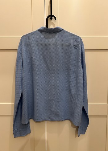 Mavi Keten Gömlek, Düğmeli, Salaş Kesim - Görsel 2