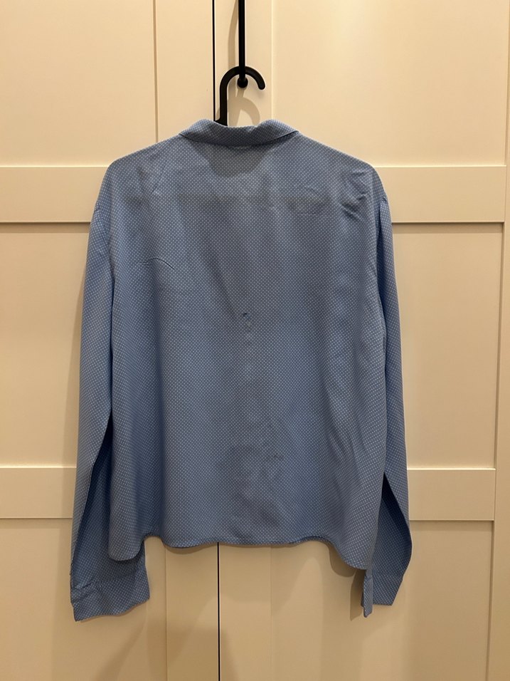 Mavi Keten Gömlek, Düğmeli, Salaş Kesim - Görsel 2