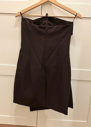 Asimetrik Drapeli Kahverengi Midi Elbise - Görsel 4