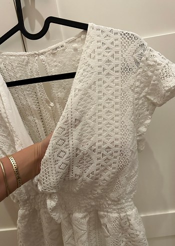 Dantel Detaylı Beyaz Bohem Kısa Tulum - Görsel 4