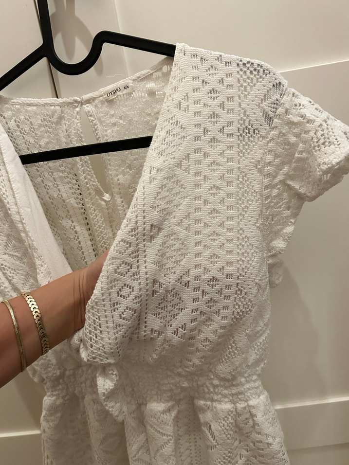 Dantel Detaylı Beyaz Bohem Kısa Tulum - Görsel 4