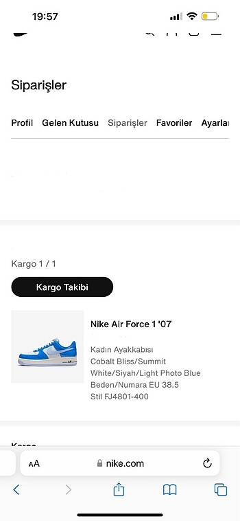 38,5 Beden mavi Renk Nike air force