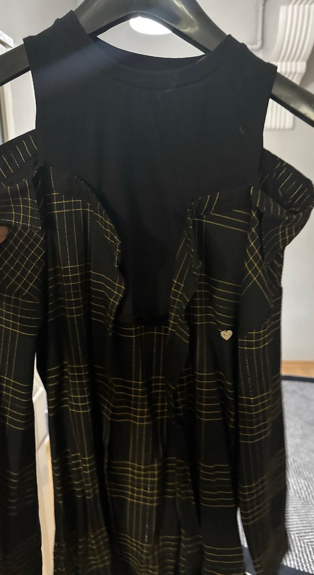 Düğmeli Siyah Ekose gömlek elbise - Görsel 3