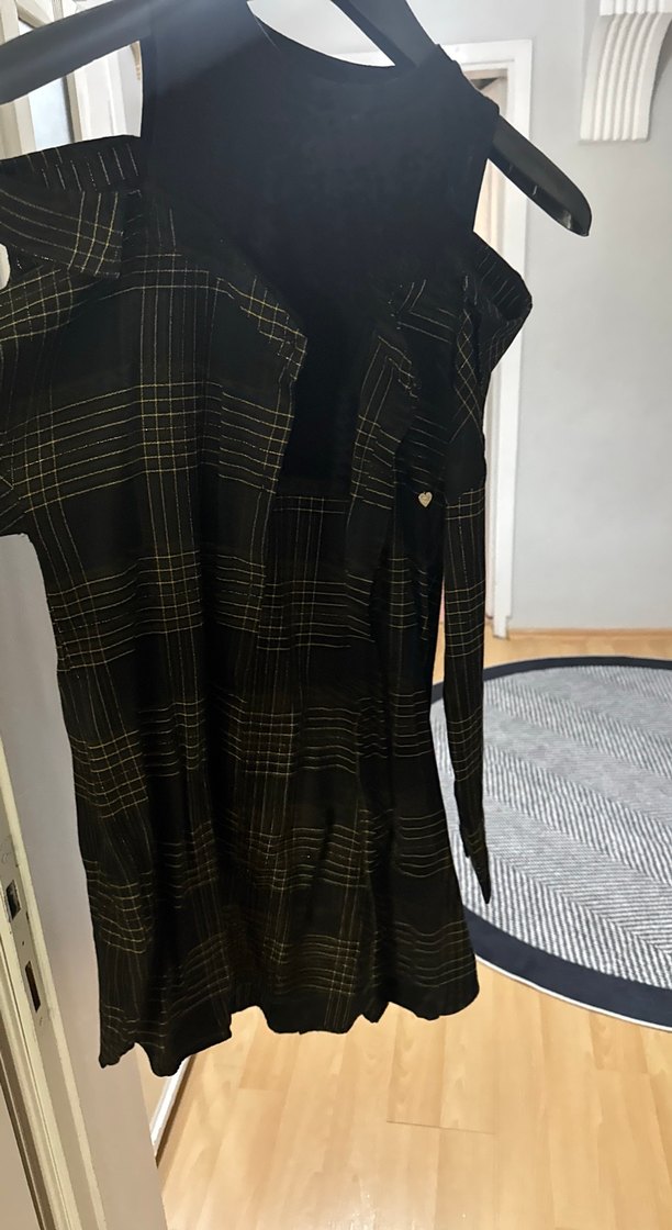 Düğmeli Siyah Ekose gömlek elbise - Görsel 2