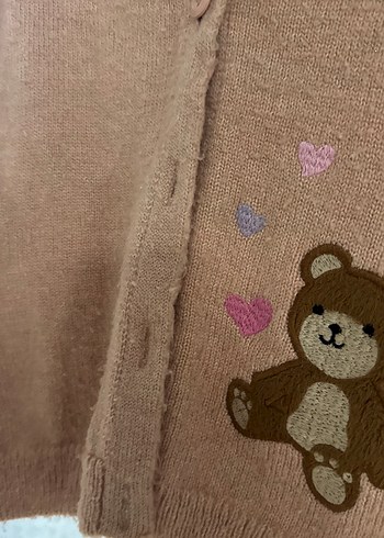 Kız Çocuk Kahverengi Nakışlı Triko Hırka - Görsel 2