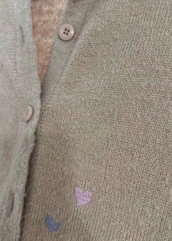 Kız Çocuk Kahverengi Nakışlı Triko Hırka - Görsel 3