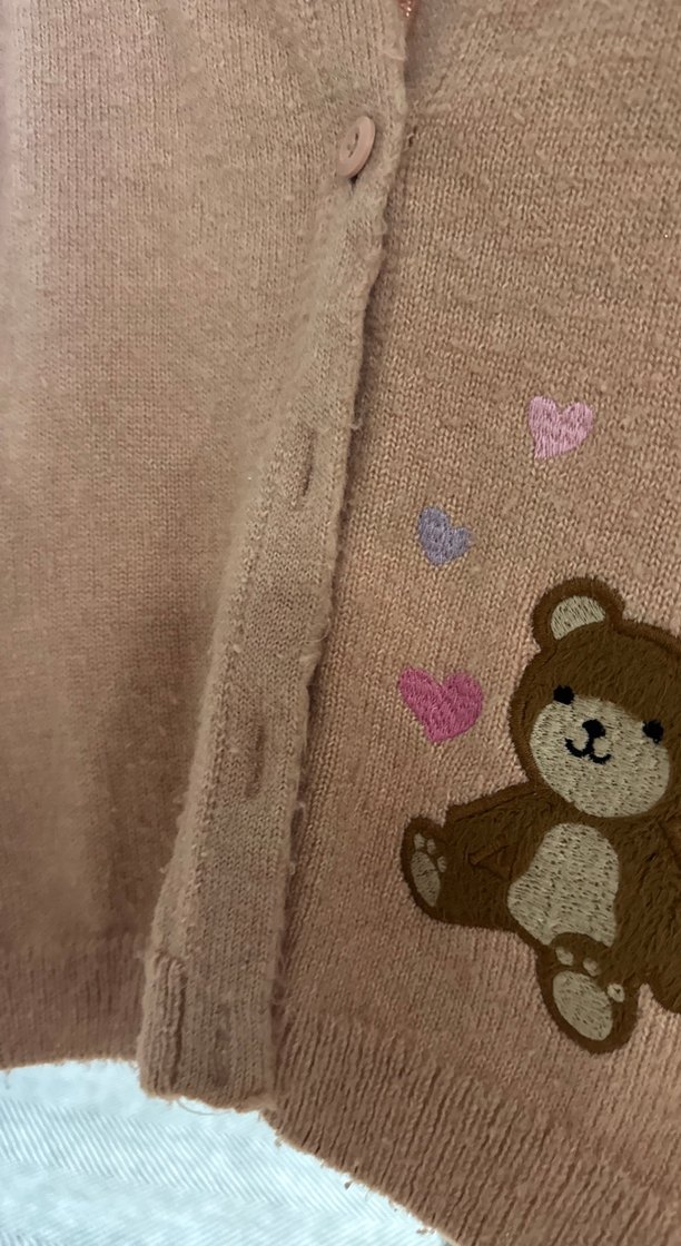 Kız Çocuk Kahverengi Nakışlı Triko Hırka - Görsel 2