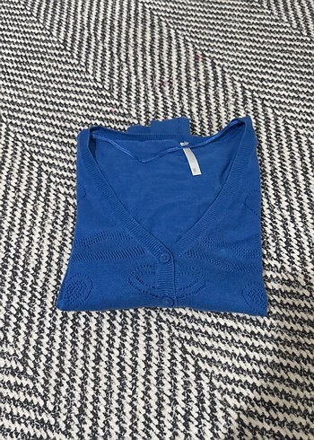 Kadın Mavi V Yaka Örgü Hırka - Görsel 2