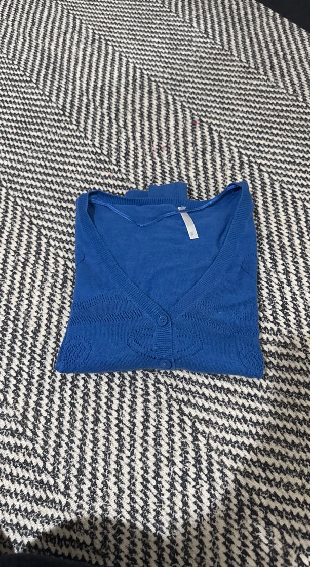 Kadın Mavi V Yaka Örgü Hırka - Görsel 2