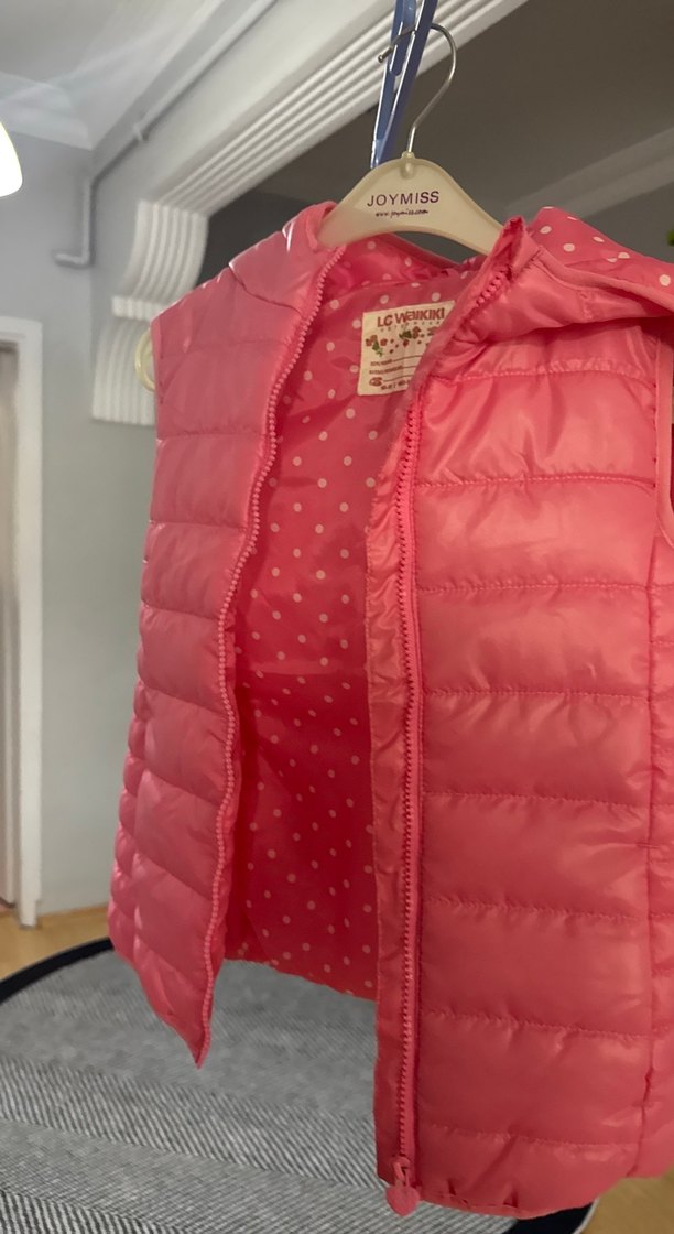 Kız Çocuk Pembe Parlak Fermuarlı Yelek - Görsel 3