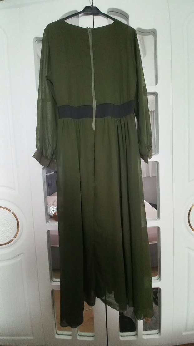 Süet Kemerli Uzun Elbise - HAKİ - Görsel 4