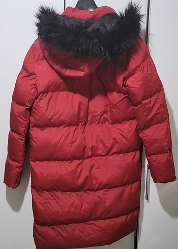 Kürklü Kırmızı Kadın Uzun Kışlık Mont - Görsel 2
