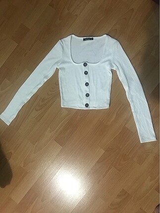 Beyaz uzun kollu crop bluz