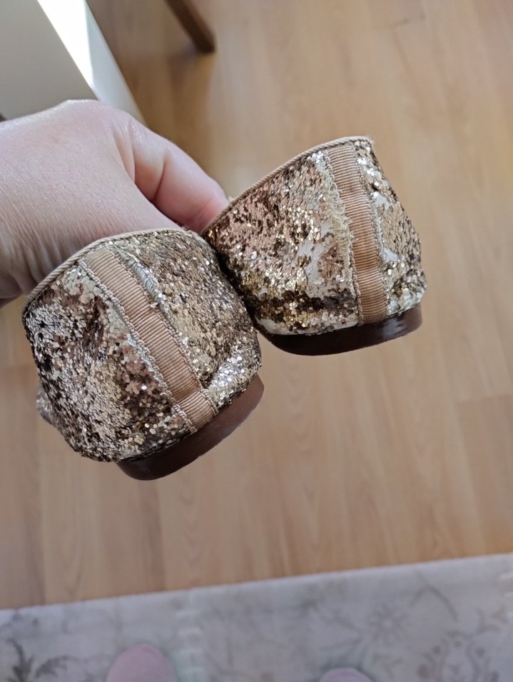 Bej Parlak Simli babet ayakkabı - Görsel 2