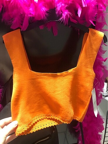 s Beden TURUNCU CROP ETİKETLİ