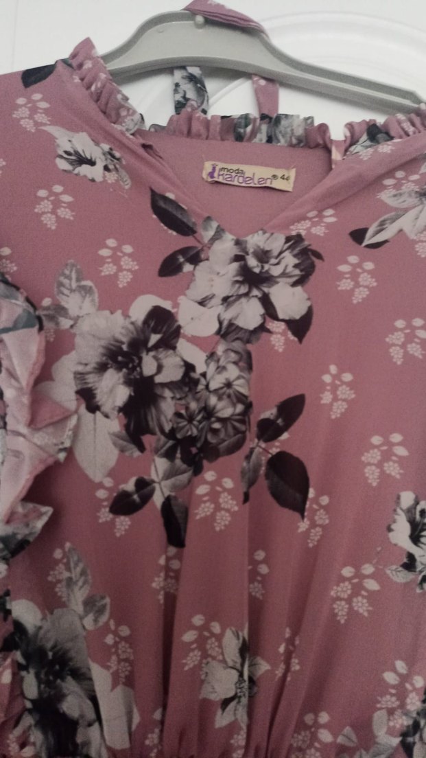 Pembe Çiçekli Uzun Bohem Elbise - Görsel 2