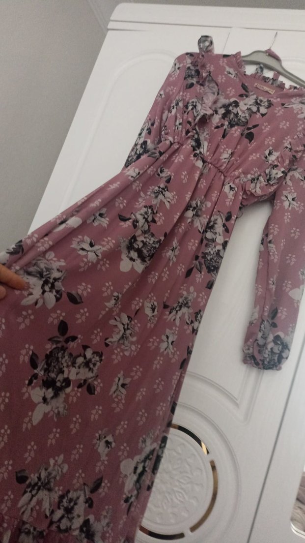 Pembe Çiçekli Uzun Bohem Elbise - Görsel 3