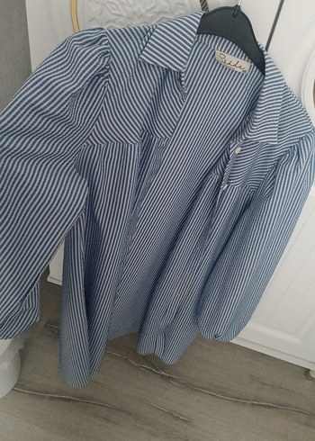 Düğmeli Çizgili Midi Keten Gömlek - Görsel 3