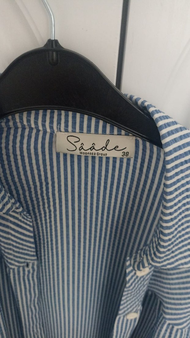 Düğmeli Çizgili Midi Keten Gömlek - Görsel 2