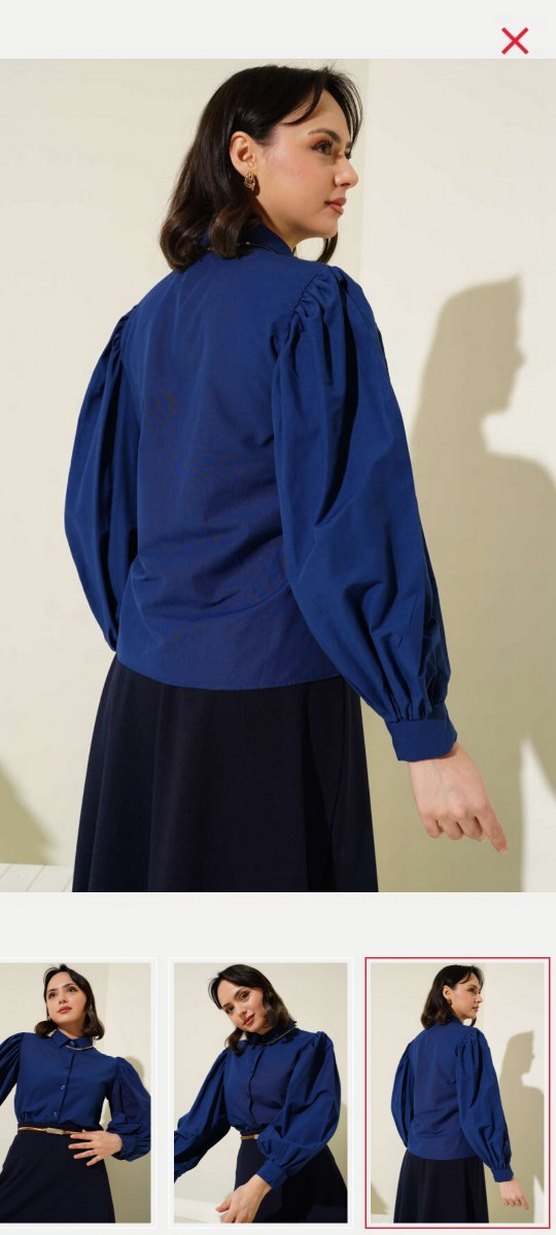 Lacivert Uzun Kollu Kadın Gömlek - Görsel 2