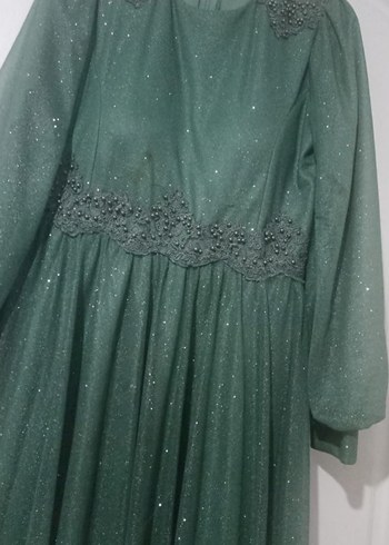 Yeşil Uzun Kollu İşlemeli Abiye Elbise - Görsel 2