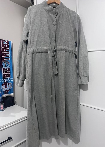 Düğmeli Gri  Kadın Kaban - Görsel 2