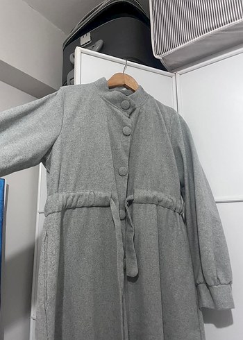 Düğmeli Gri  Kadın Kaban - Görsel 3